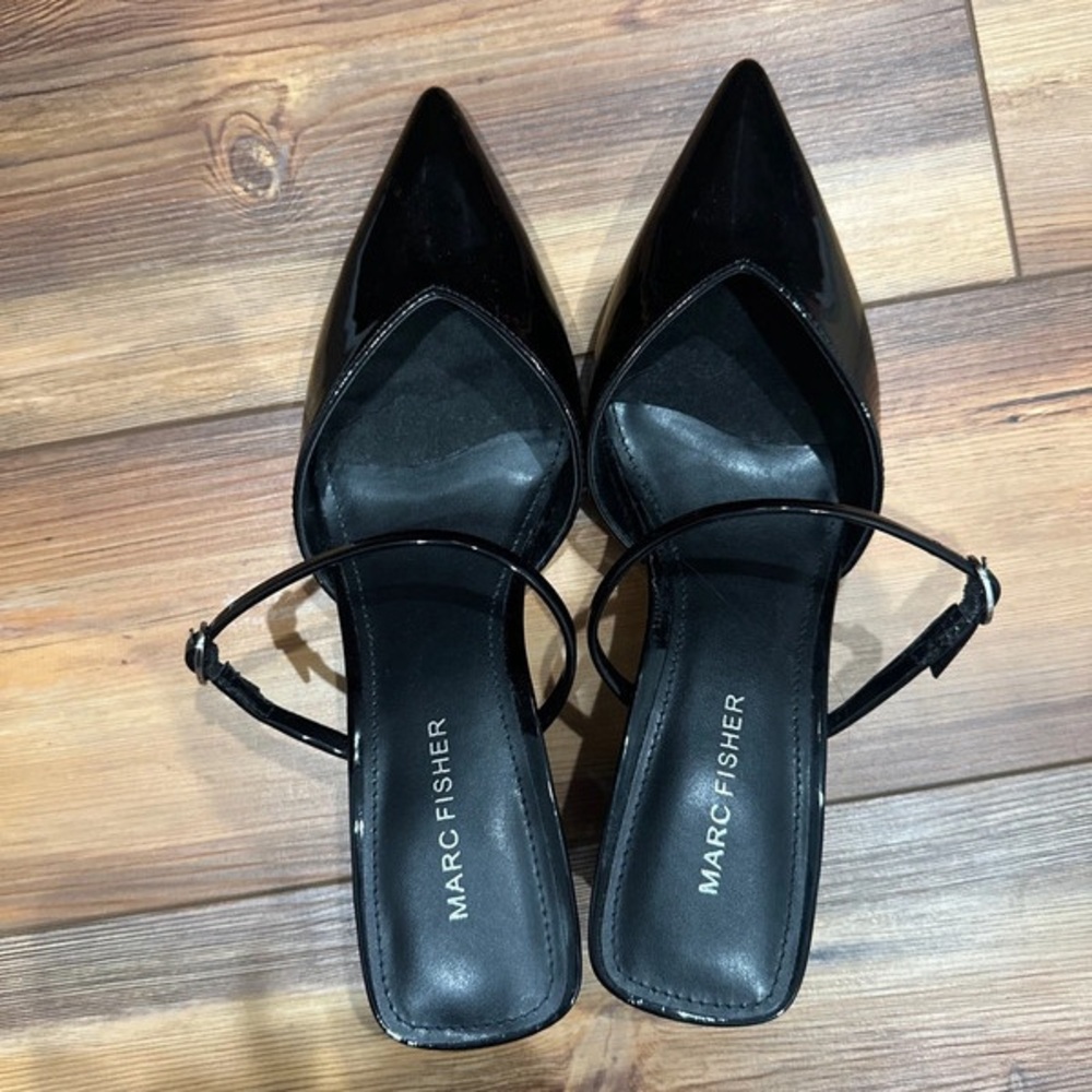 Marc Fisher Black Pointed Toe Heels with Ankle Straps
